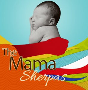 Picture of newborn with "The Mama Sherpas" written on it.