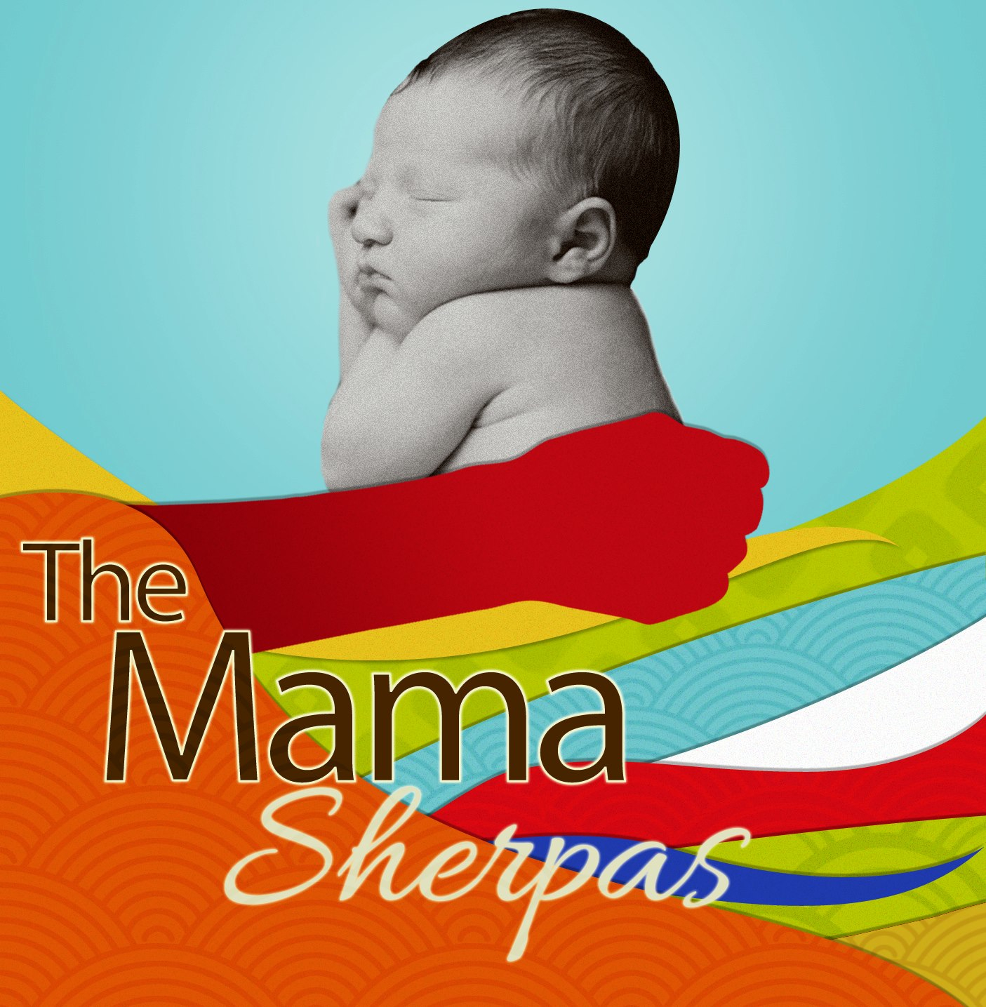 Sherpaslogo Picture of newborn with "The Mama Sherpas" written on it.